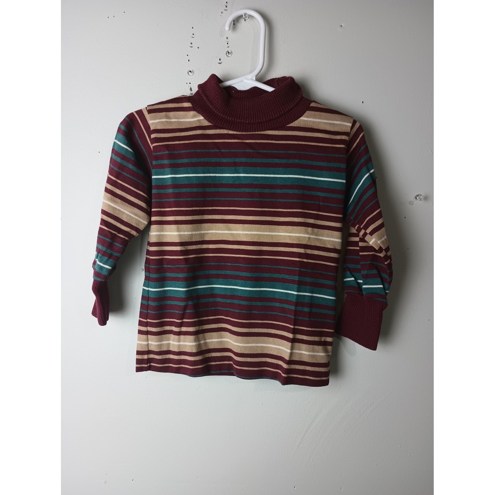 Vintage Health-tex Kids 3T Striped Turtleneck Shirt Maroon Teal Made in USA